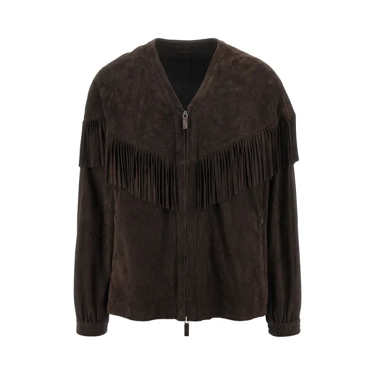EMPORIO ARMANI Fringed suede leather jacket Man 48