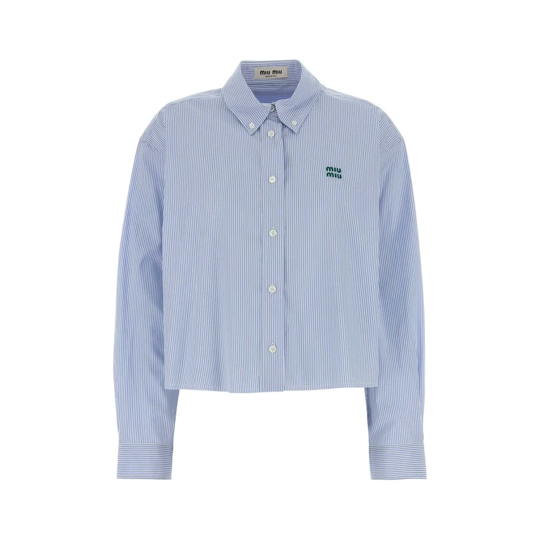 Miu Miu Embroidered Poplin Shirt Biancocielo Exterior: Cotton Camicie - Women