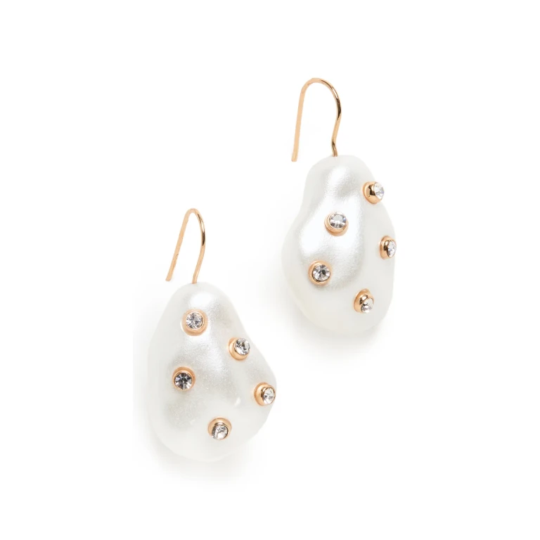Kenneth Jay Lane Gold With White Pearl Earrings Gold One Size