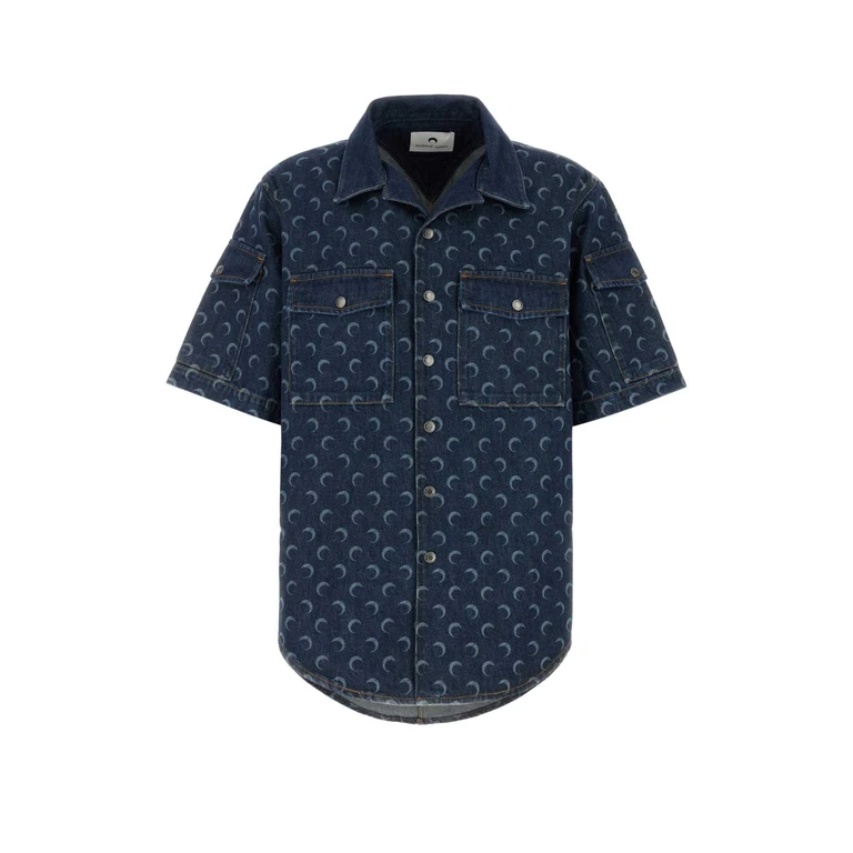 Marine Serre Printed Denim Shirt Bl80midnightblue Exterior: Recycled Cotton Camicie - Men