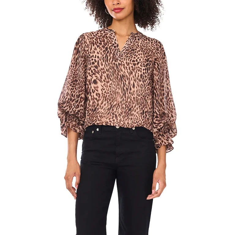 Vince Camuto Split Neck Animal Print Top