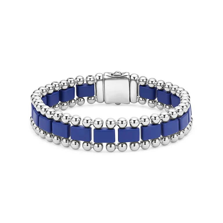 Lagos Men's Stainless Steel Anthem Ultramarine Ceramic Caviar Bead Bracelet - Exclusive