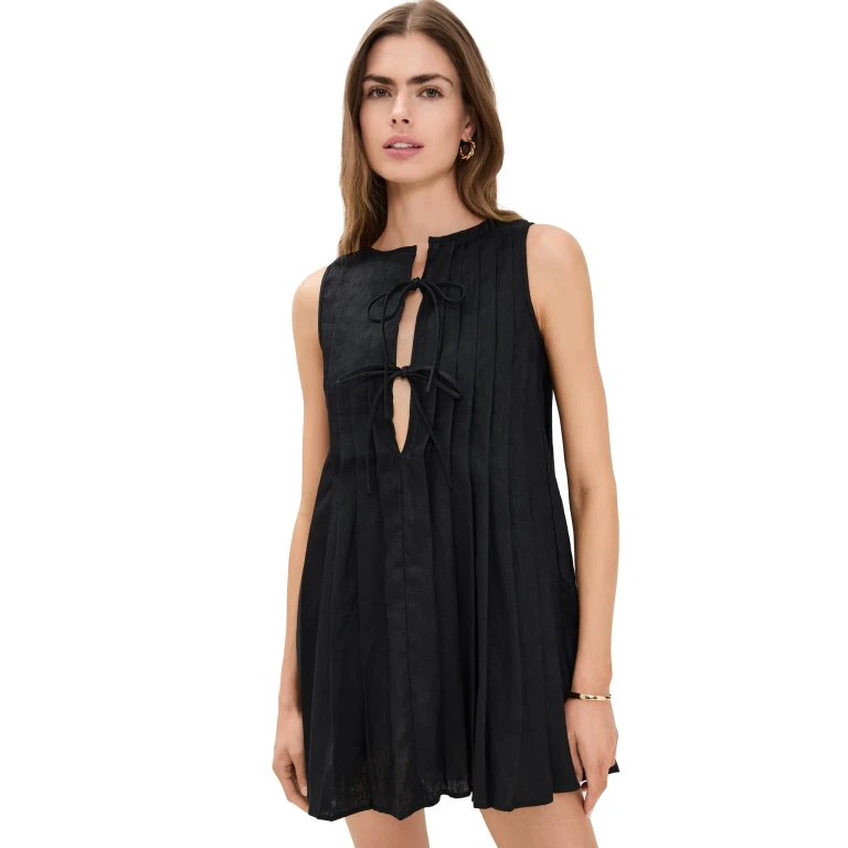 VRG GRL Valeria Linen Mini Dress Black S