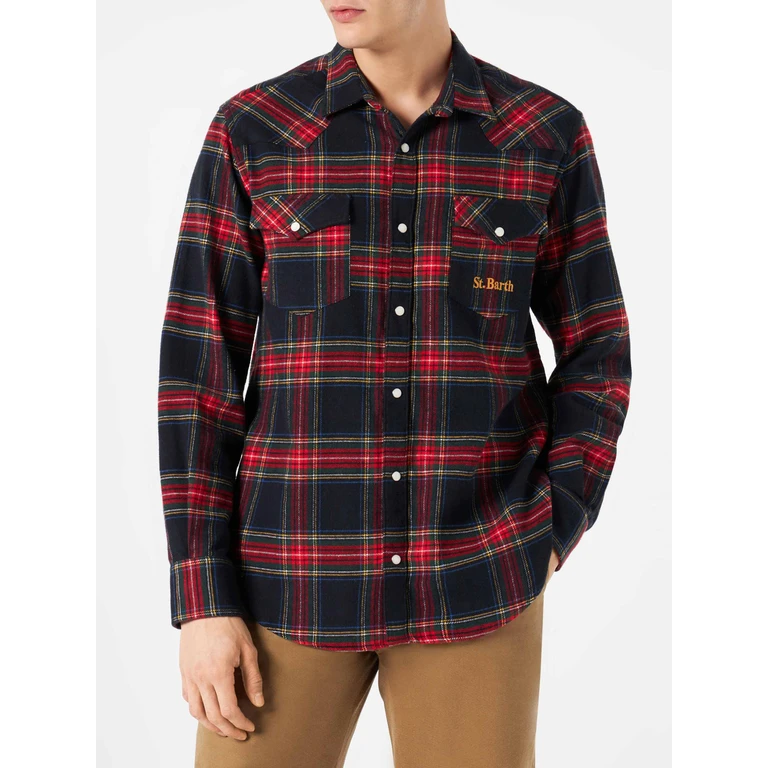 MC2 Saint Barth Man Shirt With Navy Blue Tartan