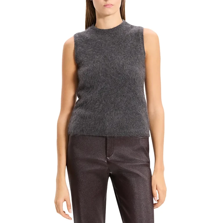 Theory Brushed Crewneck Shell Top in Cashmere