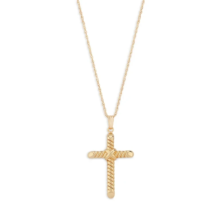 Swirl Cross Pendant Necklace in 14K Yellow Gold, 18