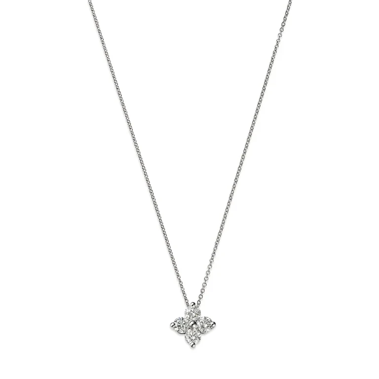 Diamond Flower Pendant Necklace in 14K White Gold, 1.0 tcw