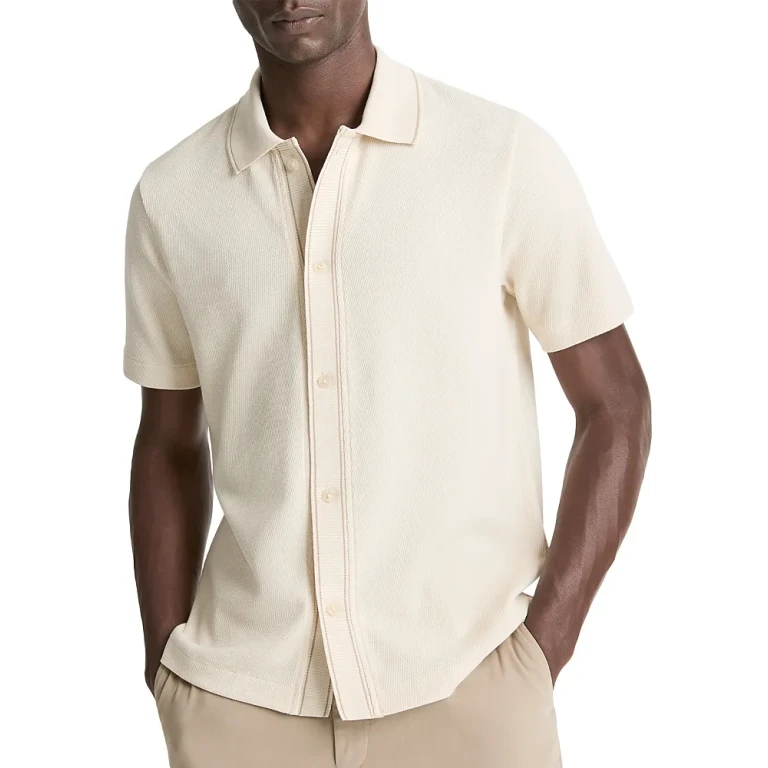 Vince Short Sleeve Button Front Jacquard Sweater