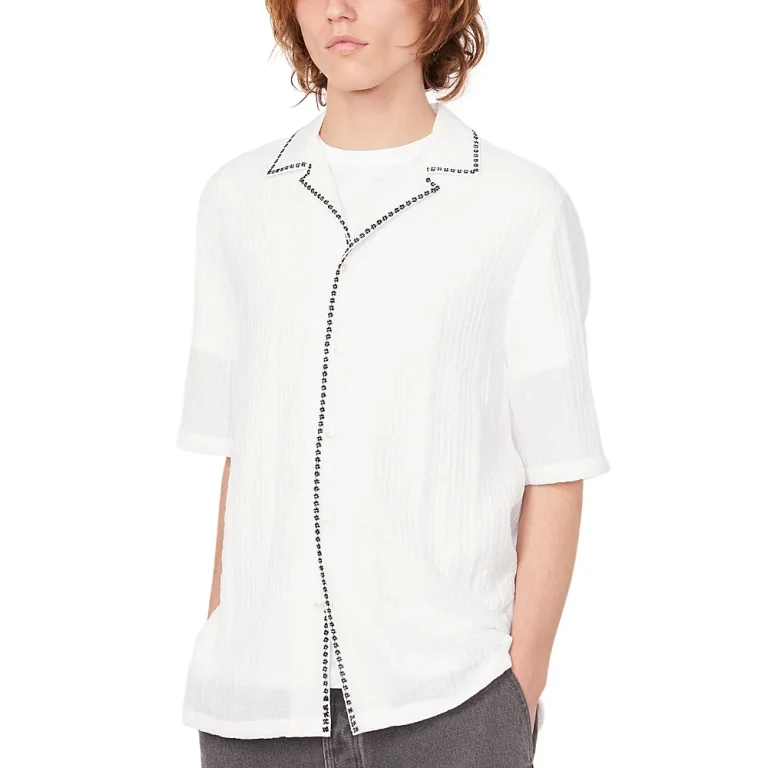 Officine Generale Eren Short Sleeve Embroidered Seersucker Shirt