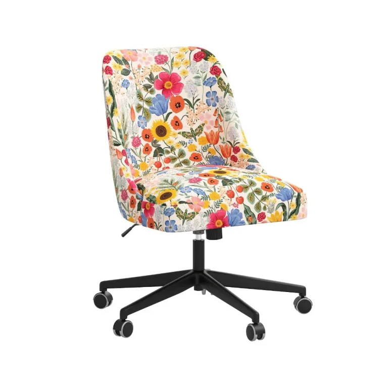 Rifle Paper Co Brynn Blossom Blush Office Chair with Gold Base