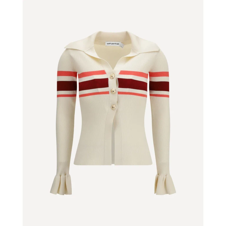 SELF-PORTRAIT Striped viscose knit button Top Female S