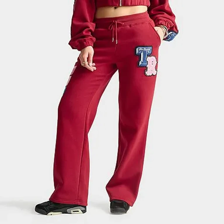 True Religion Women's Crystal Patch Jogger Pants in Red Dahlia Size: XS