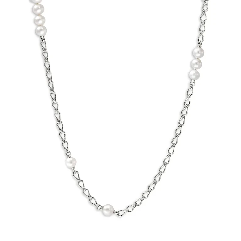 John Hardy Sterling Silver Surf Cultured Freshwater Pearl Station Long Length Necklace, 36