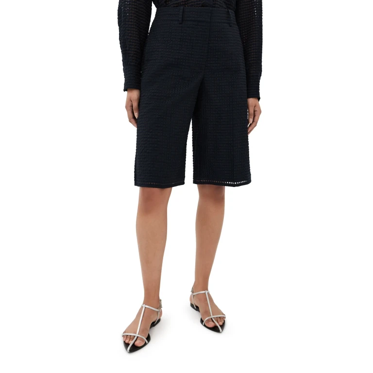 Another Tomorrow Gingham Bermuda Pants Black 40