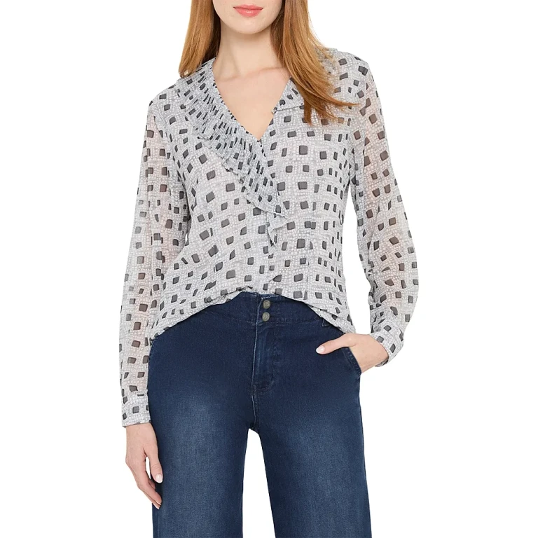 Nic+Zoe Dotty Squares Ruffle Top