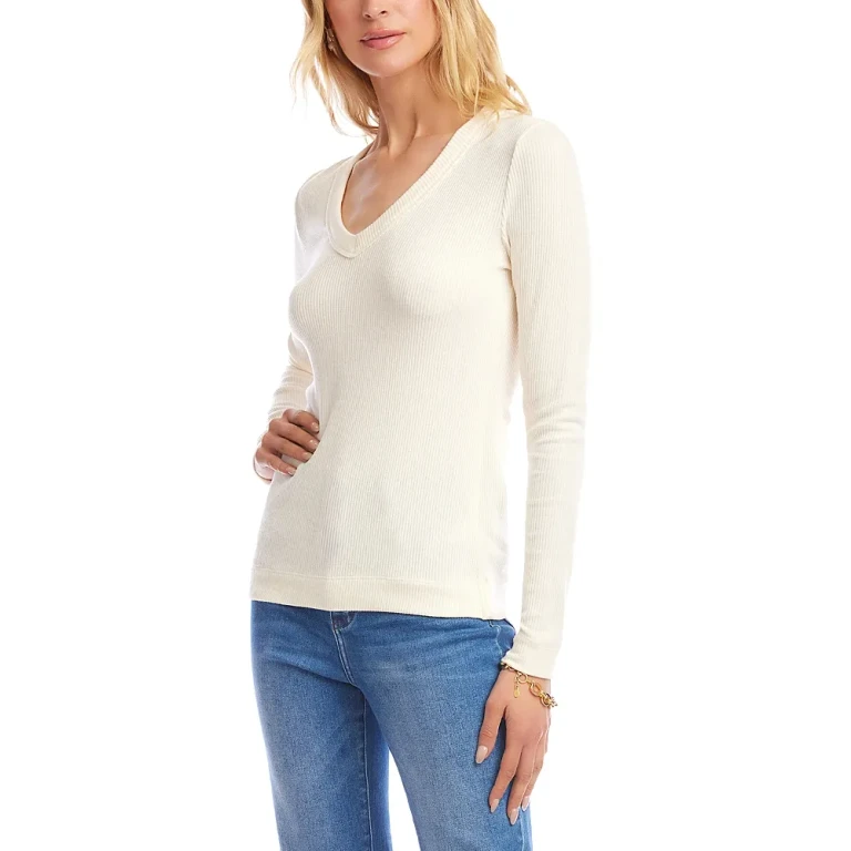 Karen Kane Ribbed V Neck Top