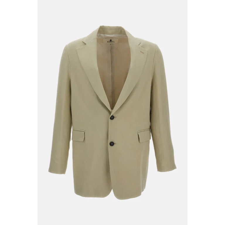 Single-Breasted Linen Blend Blazer with Two-Button Closure and Lapels (GID55064149318)