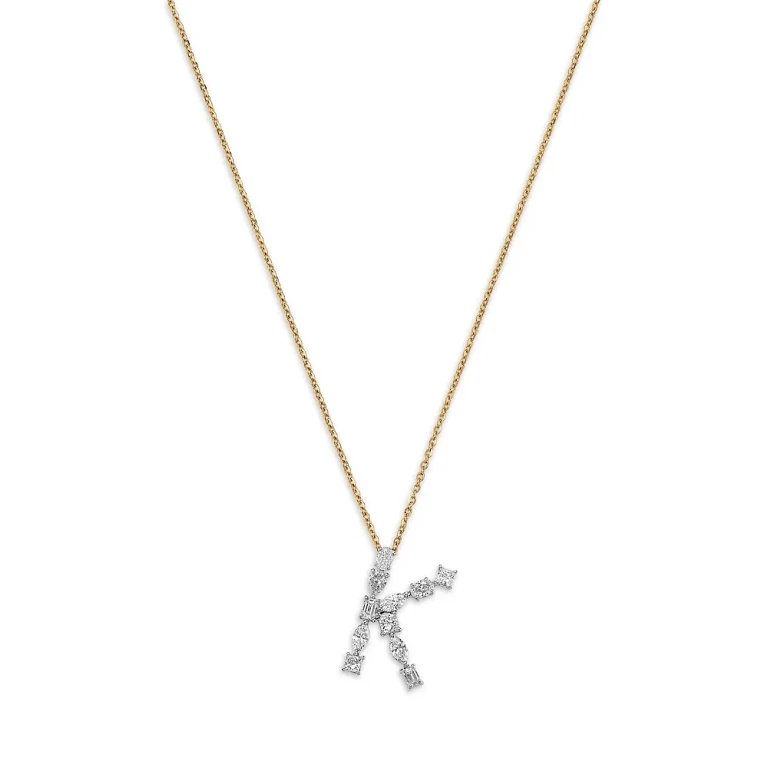 Luxe Collection Certified Mixed Cut Lab Grown Diamond Initial Pendant Necklace in 14K White & Yellow Gold, 0.5 tcw