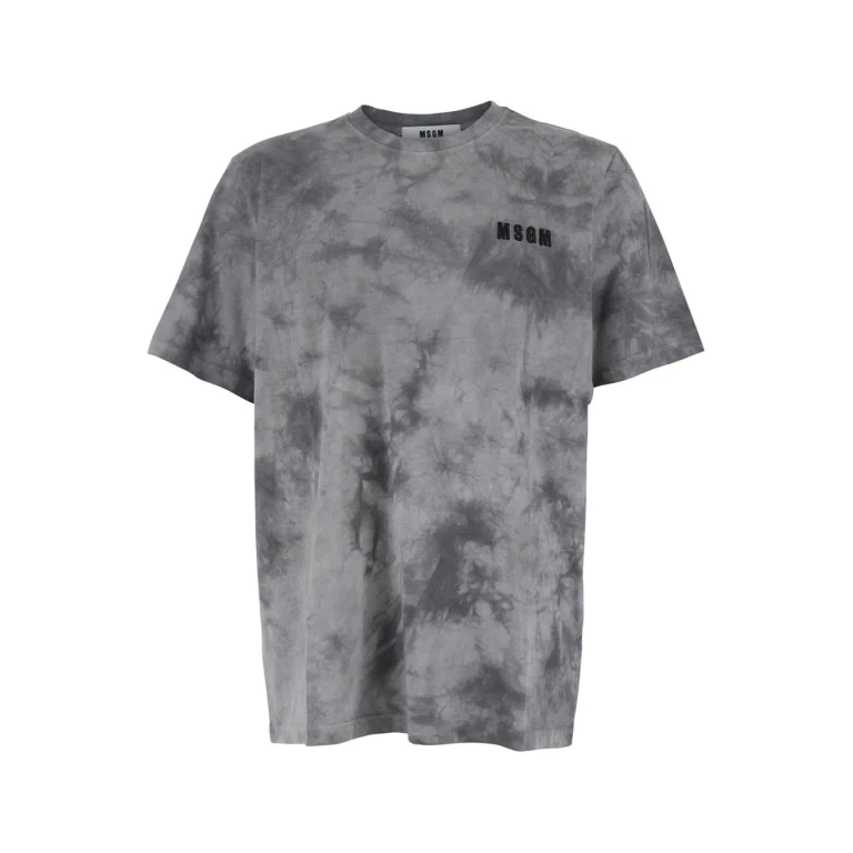 MSGM Grey T-shirt With Embroidered Logo On The Front And All-over Tye-die Print In Cotton Man
