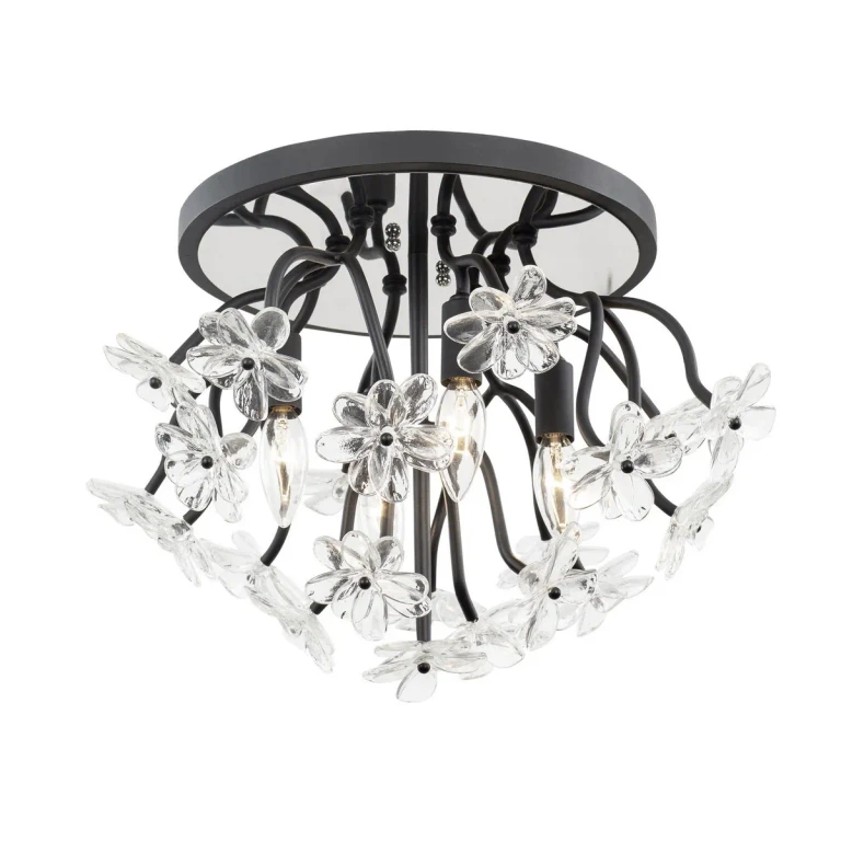 Matte Black Four Light Semi-Flush Mount from the Wildflower Collection