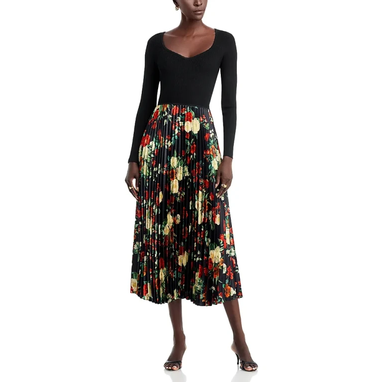 Elie Tahari The Mave Mixed Media Midi Dress
