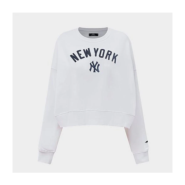 Pro Standard Women's New York Yankees MLB Classic Fleece Crewneck Sweatshirt in White Size: XS