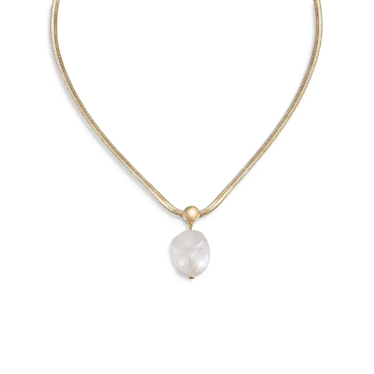 Ettika Baroque Pearl Pendant Snake Chain Necklace in 18K Gold Plated, 16