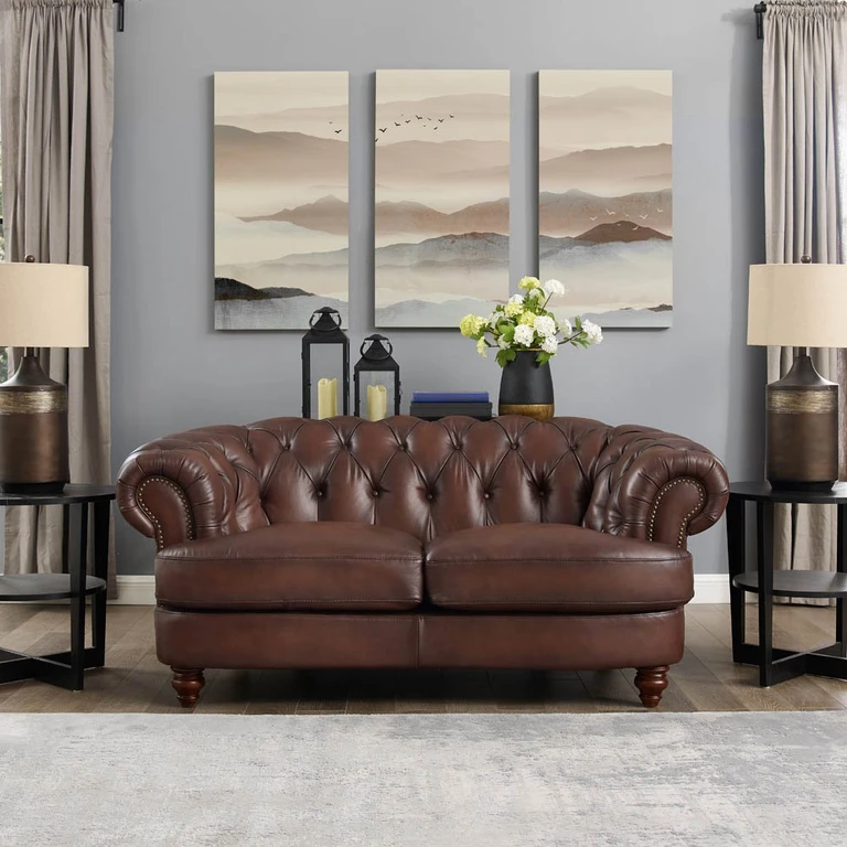 Nottingham Caramel Brown Leather Loveseat