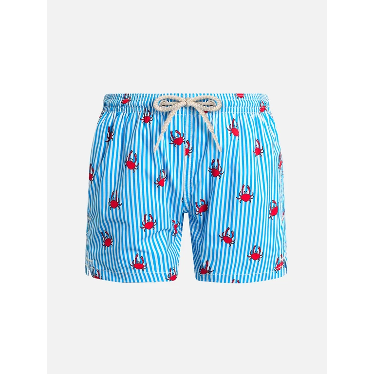 Mc2 Saint Barth Boy Comfort Light Swim Shorts With Crabs Print Bluette Swimshort