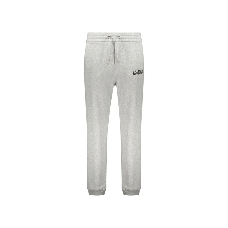 Balmain Logo Jogging Pants Gray Cotton - Men