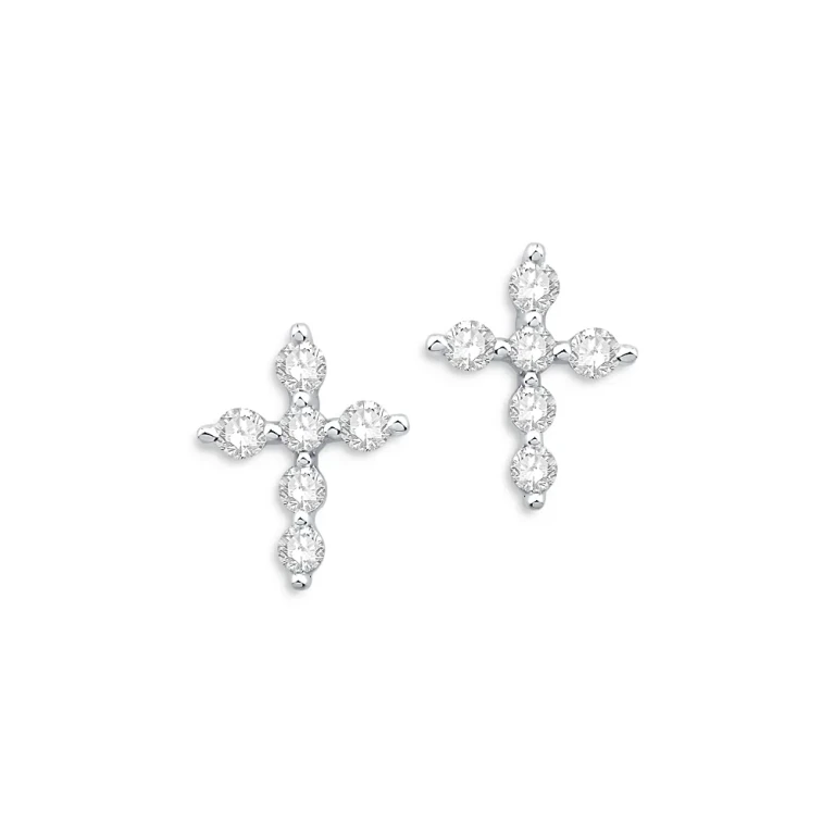 Diamond Cross Stud Earrings in 14K White Gold, 0.60 tcw