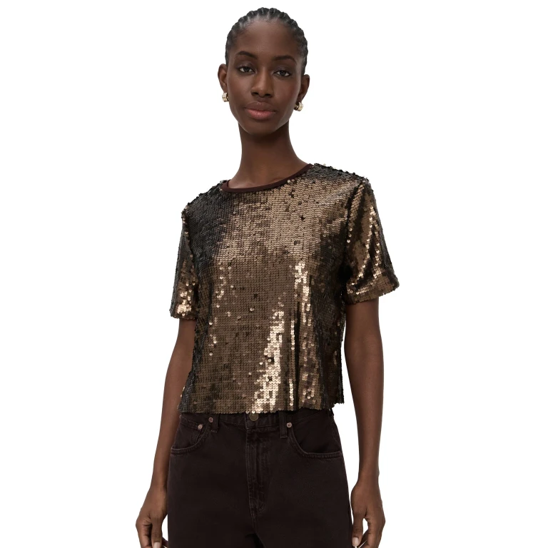 rag & bone Lucy Sequin Tee Coffee M