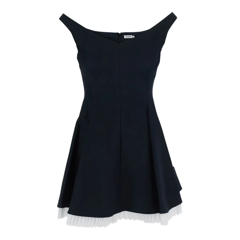 Simkhai dorothie Black Off-shoulder Mini Dress With Contrasting Hem In Cotton Blend Stretch Woman