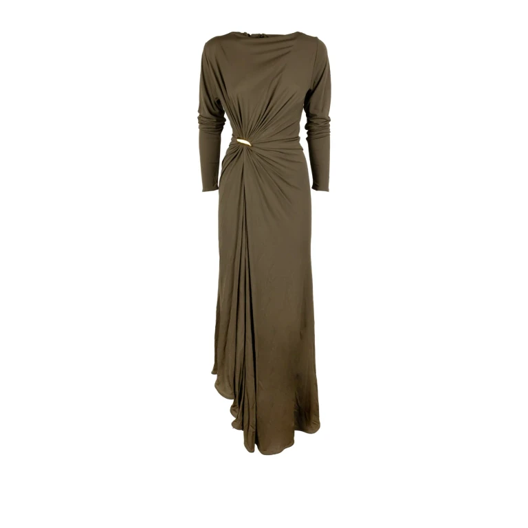 Asymmetrical Long Gown in Viscose Jersey with High Neck (867623V4YX03749)