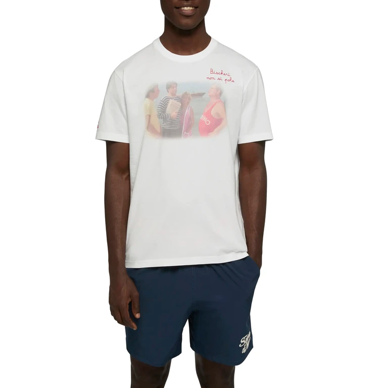 Mc2 Saint Barth Cotton T-Shirt With Bischeri Non Si Pole Embroidery Sapore Di Mare Special Edition White - Men