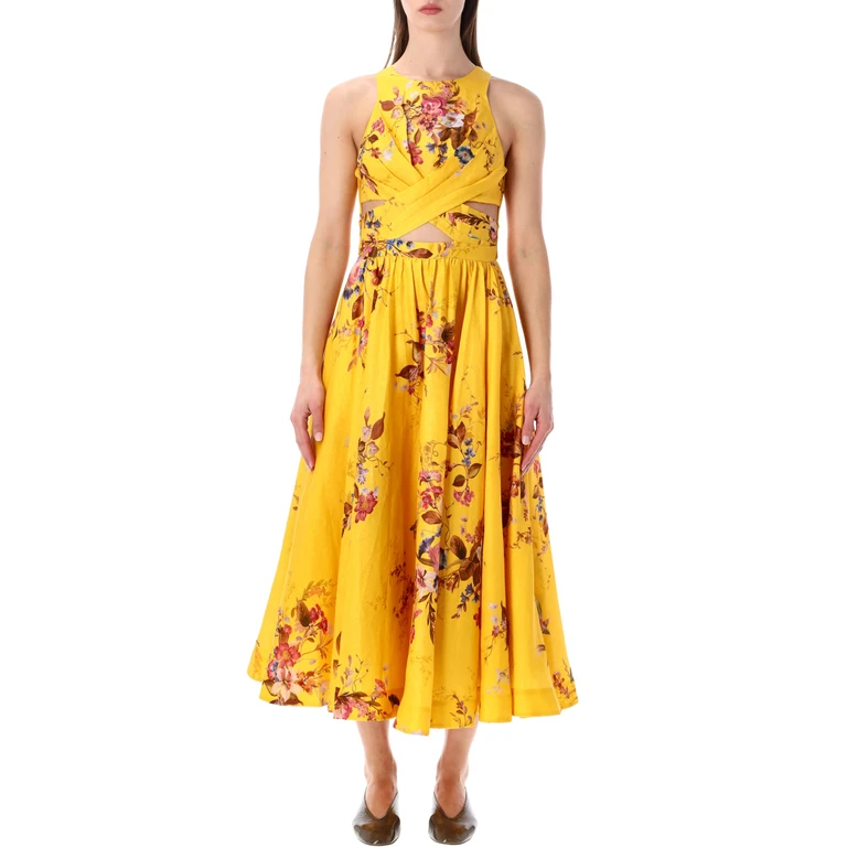 Zimmermann Patience mustard floral midi dress Flower Linen - Women