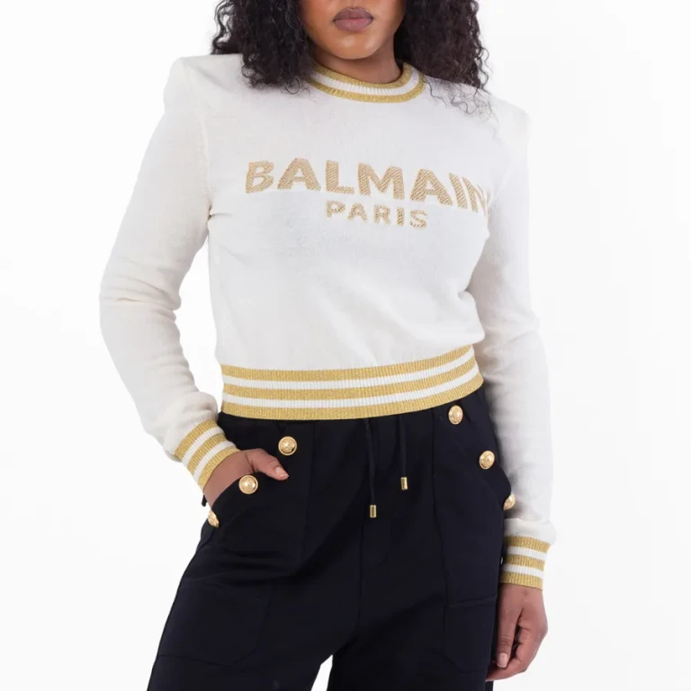 Balmain Logo Embossed Cropped Pullover