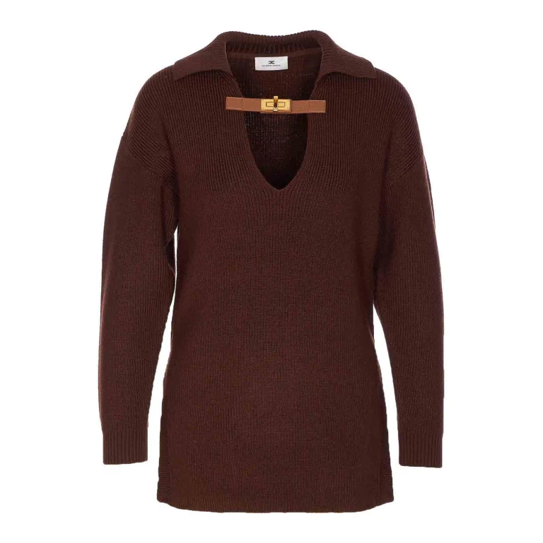 Elisabetta Franchi Pull Col Rond - Marron