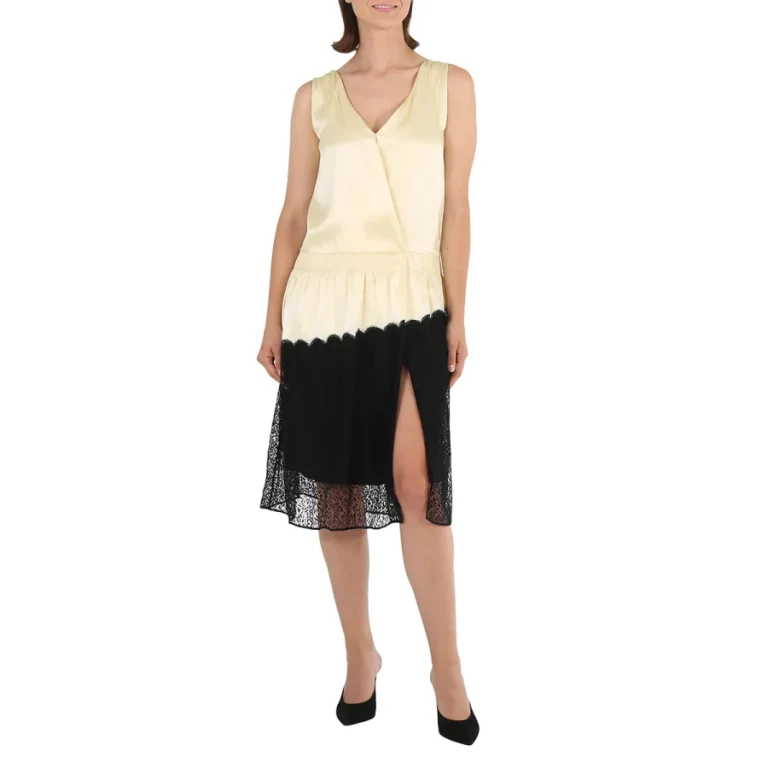 Burberry Ladies Cream Silk Satin And Lace Sleeveless Dress