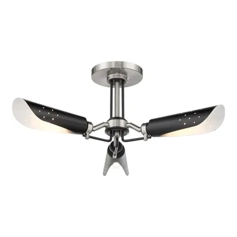 George Kovacs Turbine 3-Light Ceiling Light in Coal with Brushed Nickel