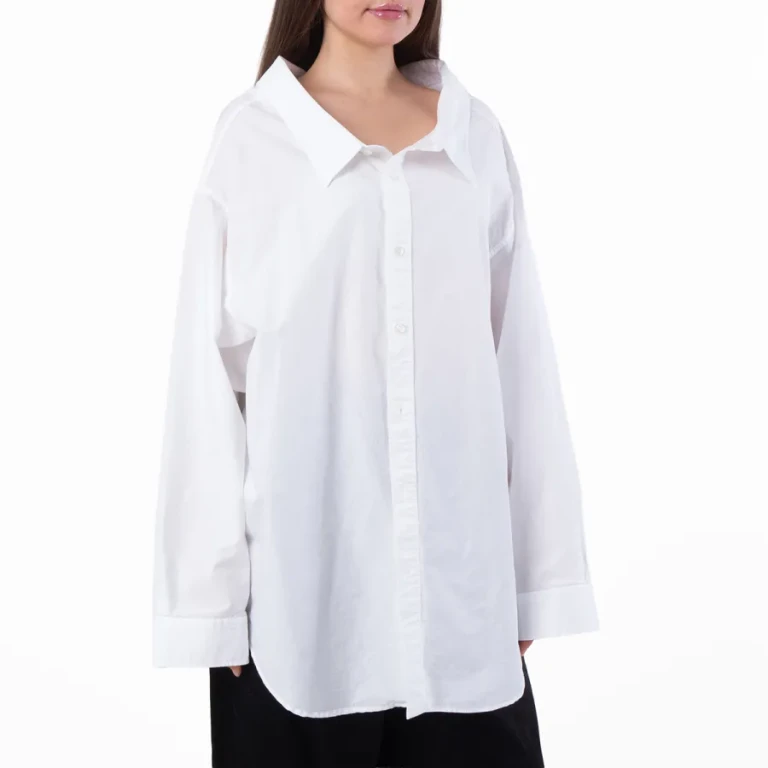 Balenciaga Off-Shoulder White Cotton Poplin Long Sleeve Shirt