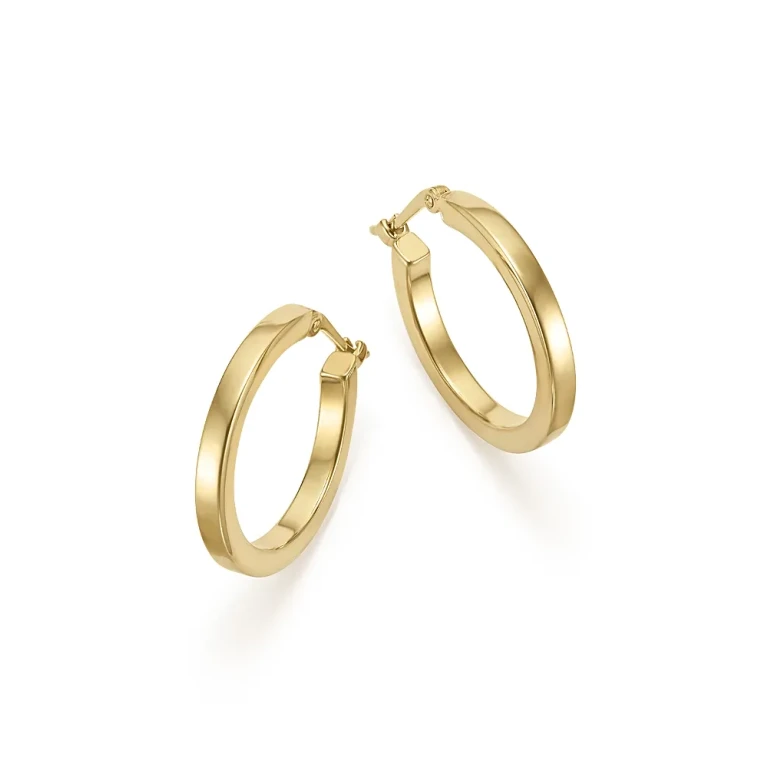 14K Yellow Gold Square Tube Hoop Earrings