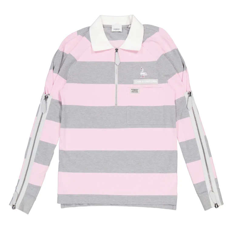 Burberry Long-sleeved Zip Detail Striped Polo Shirt