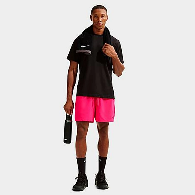 Nike Men's Form Dri-FIT Unlined 5" Versatile Shorts in Rush Pink/Black Size: XS