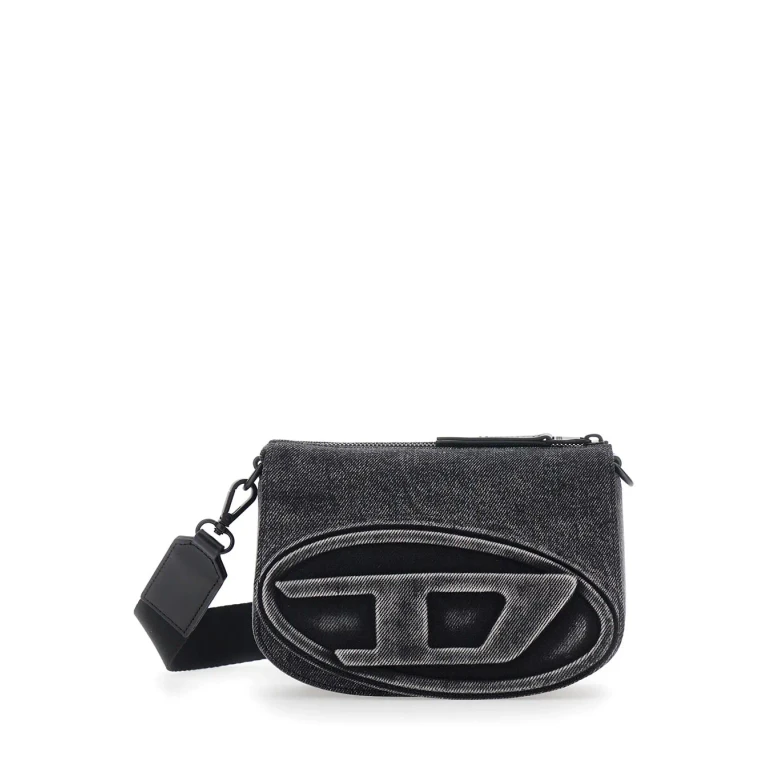 Diesel 1dr Black Crossbody Bag With Oval D Logo On The Front In Cotton Blend Men