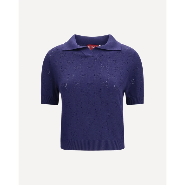 GUCCI GG pointelle cotton silk Polo Shirt Female XS