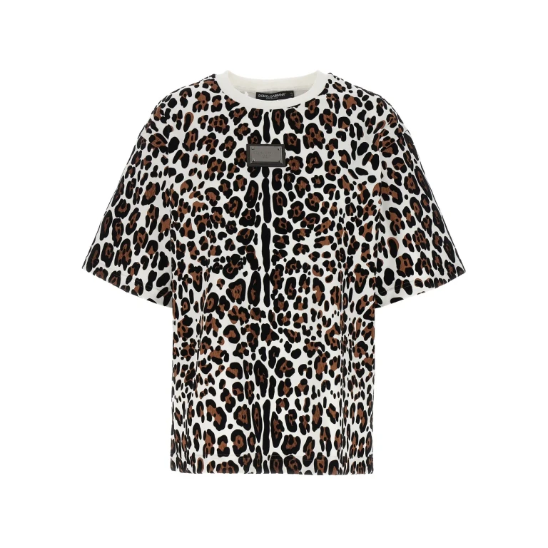 Camiseta Dolce & Gabbana con estampado animal y placa de logo