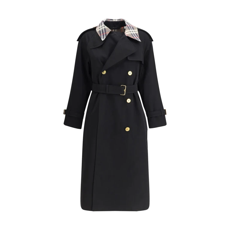 Burberry Castleford Long Trench Coat With Check Collar