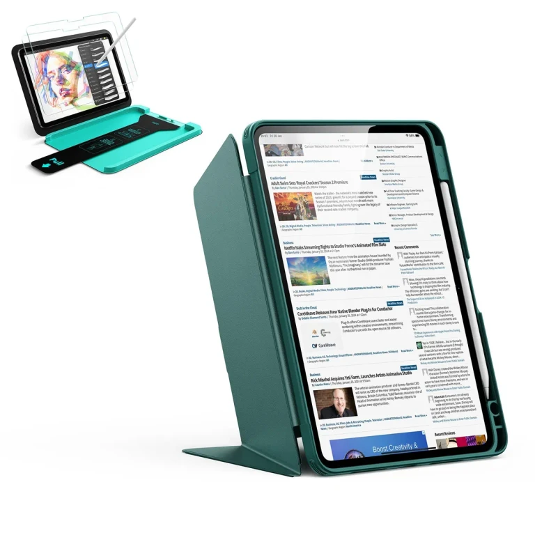 iPad 11" (A16) 2025 Bundle Flip Magnetic Case with Pencil Holder & Armorite® Paper-Feel Protection - Navy Blue - Navy Blue