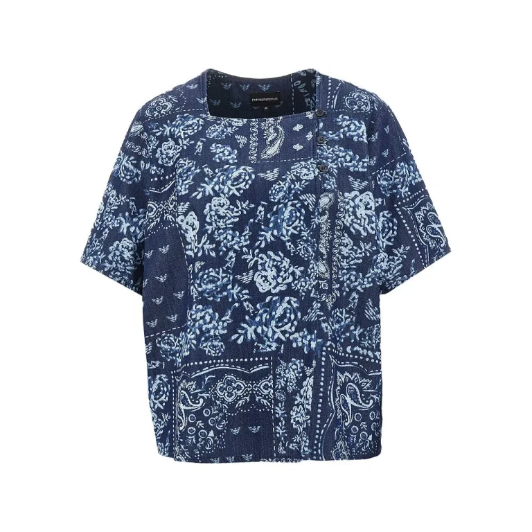 EMPORIO ARMANI Bandana motif chambray blouse Woman 40